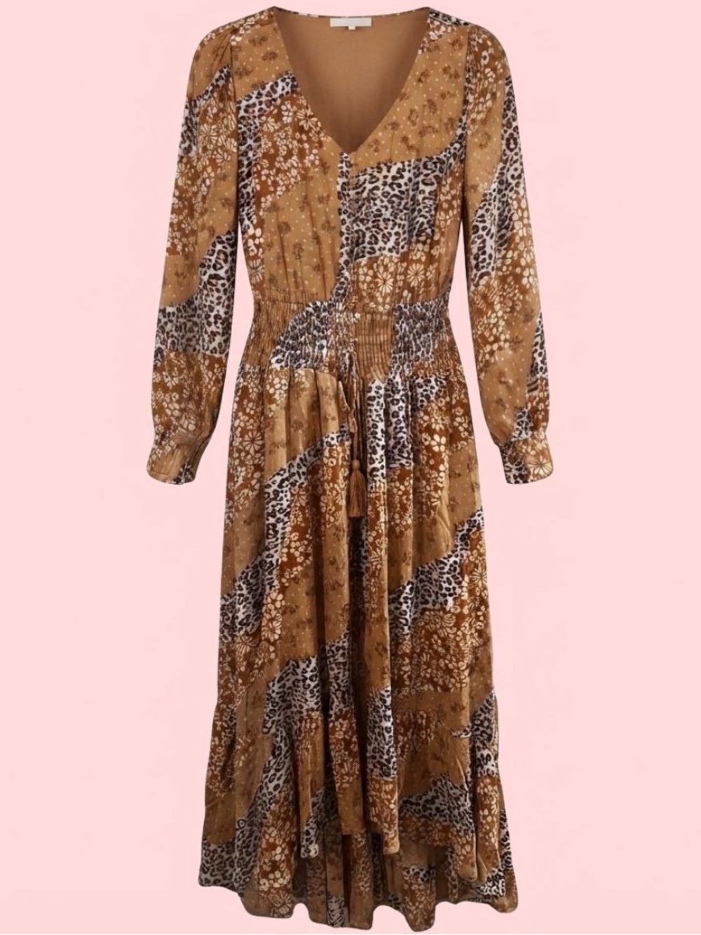 Patchwork Floral & Leopard Maxi Dress Size M Boho Hi-Lo Versona